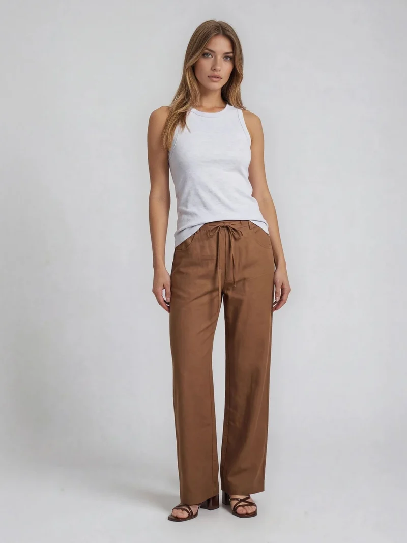 Bogilvy - JULIE - Damen Leinen Sommerhose, Mid-Waist, Brown