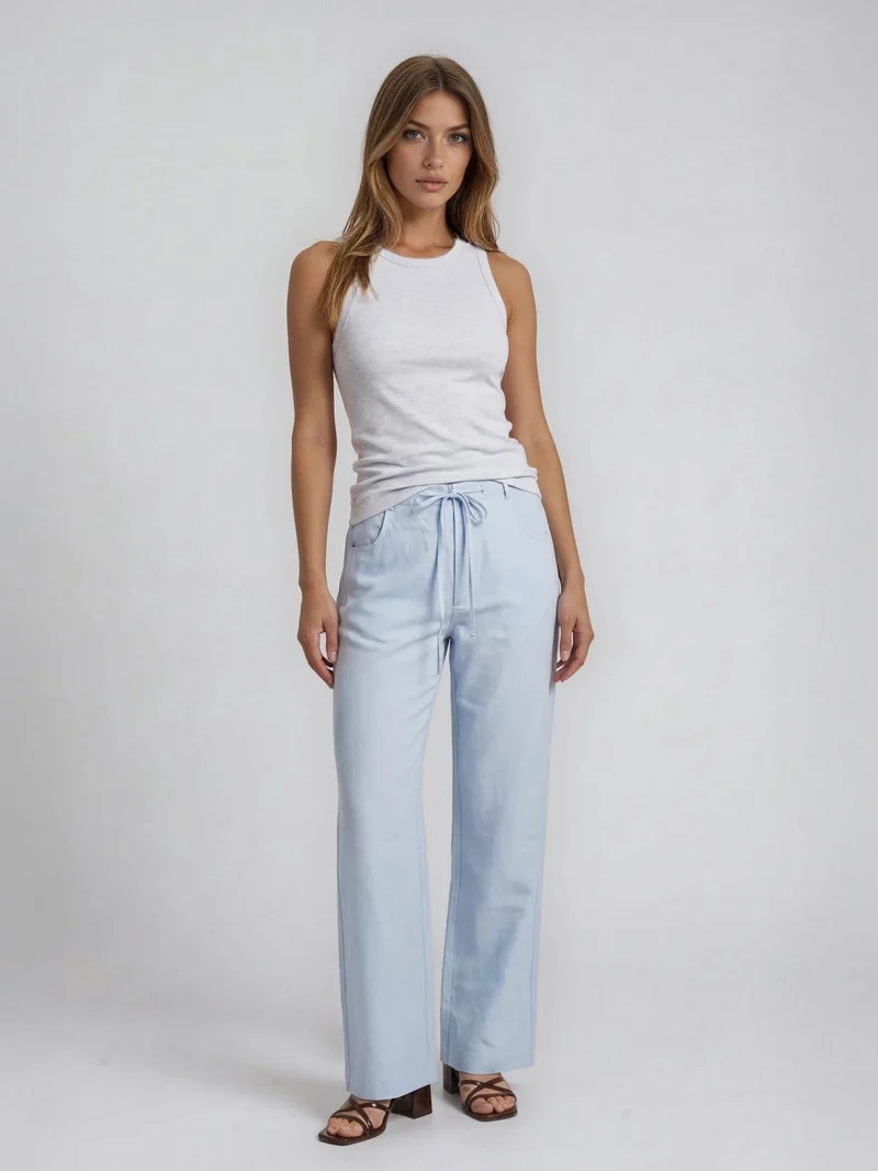 Bogilvy - JULIE - Damen Leinen Sommerhose, Mid-Waist, Light Blue