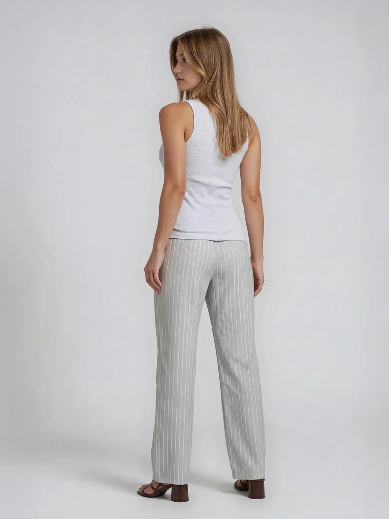 Bogilvy - SOLEIL - Leichte Sommerhose mit Gummizug, Mid-Waist, Grau/Weiß