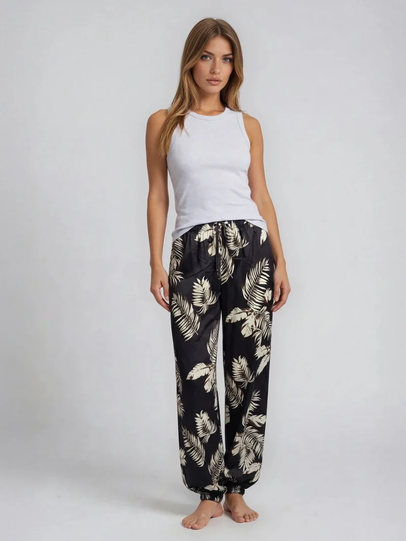 Bogilvy - LINDA, Haremshose, Sommerhose, High-Waist, Black/White Floral Statement