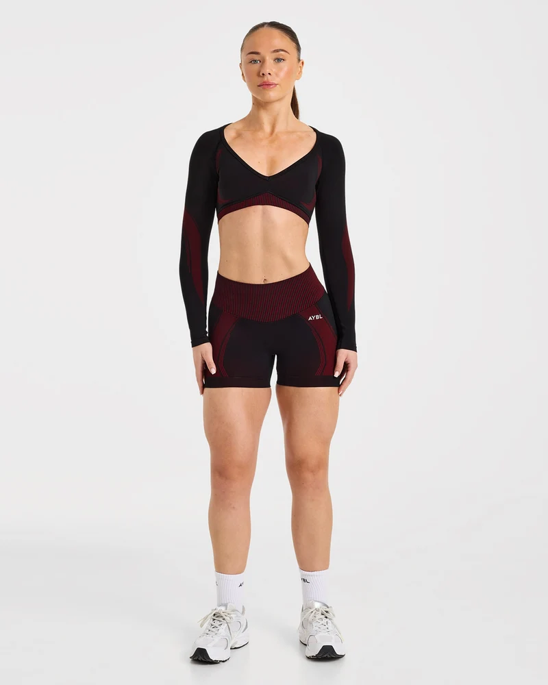 Charge Seamless Long Sleeve Crop Top - Noir/Rouge