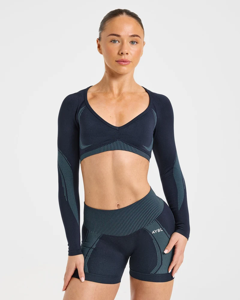 Charge Seamless Long Sleeve Crop Top - Navy