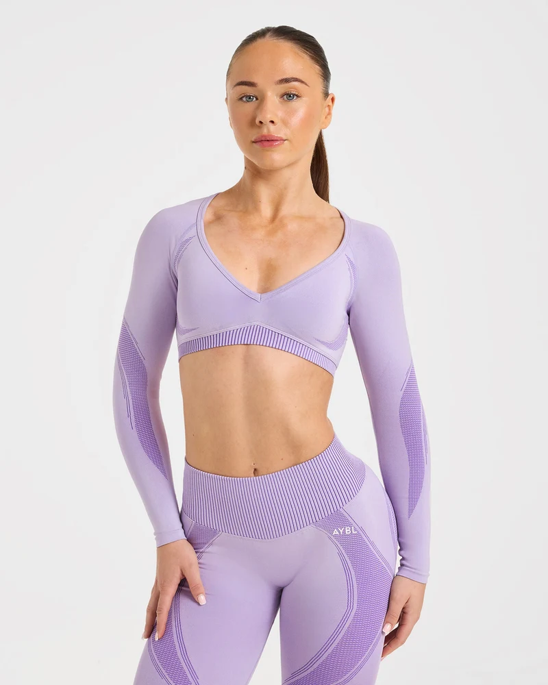 Charge Seamless Long Sleeve Crop Top - Lilac