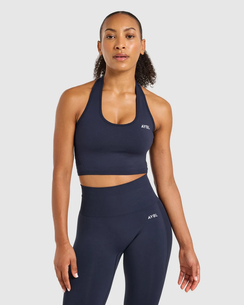 Empower Seamless Halterneck Crop Top - Navy