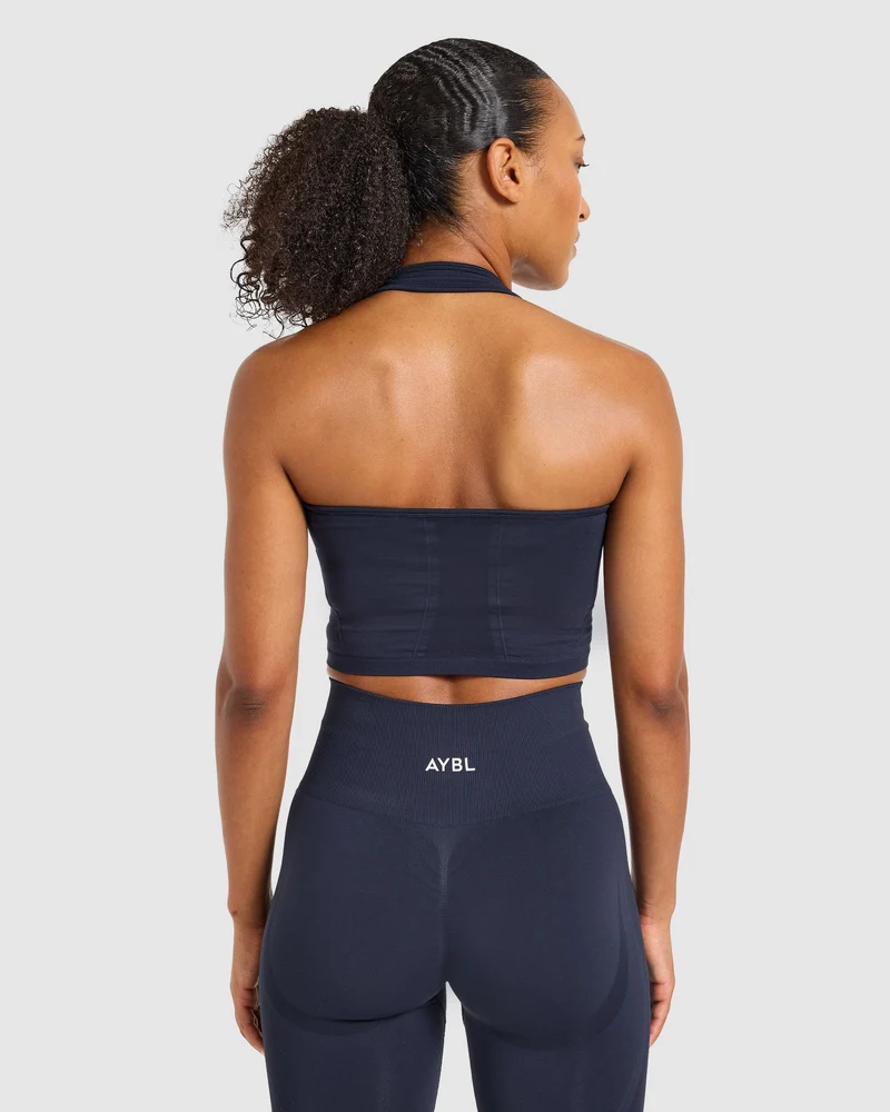 Empower Seamless Halterneck Crop Top - Navy