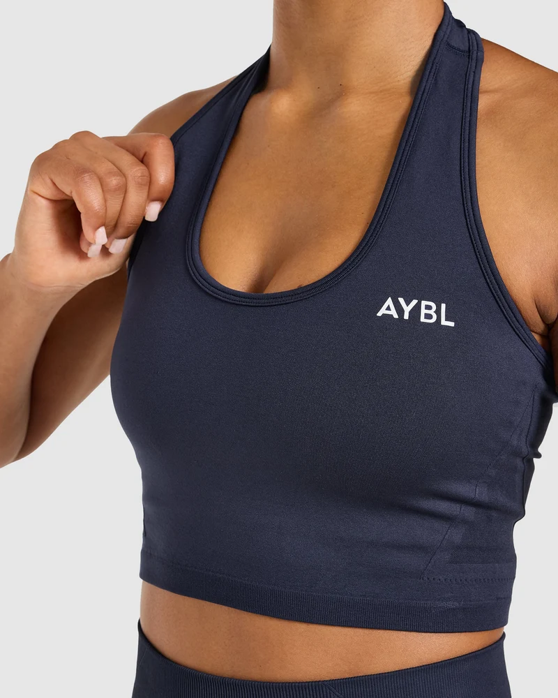Empower Seamless Halterneck Crop Top - Navy