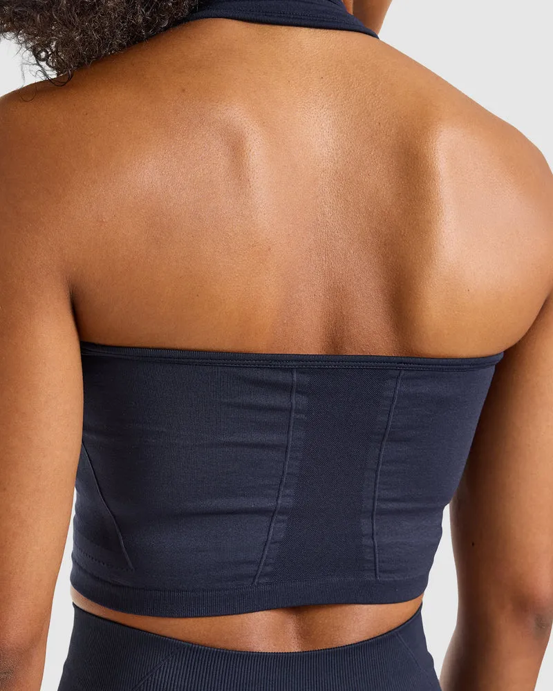 Empower Seamless Halterneck Crop Top - Navy