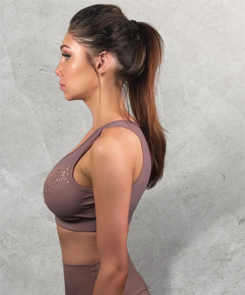 LUXEIT DIAMOND™ Rose Gold Pink Mesh Sports Bra, High Support