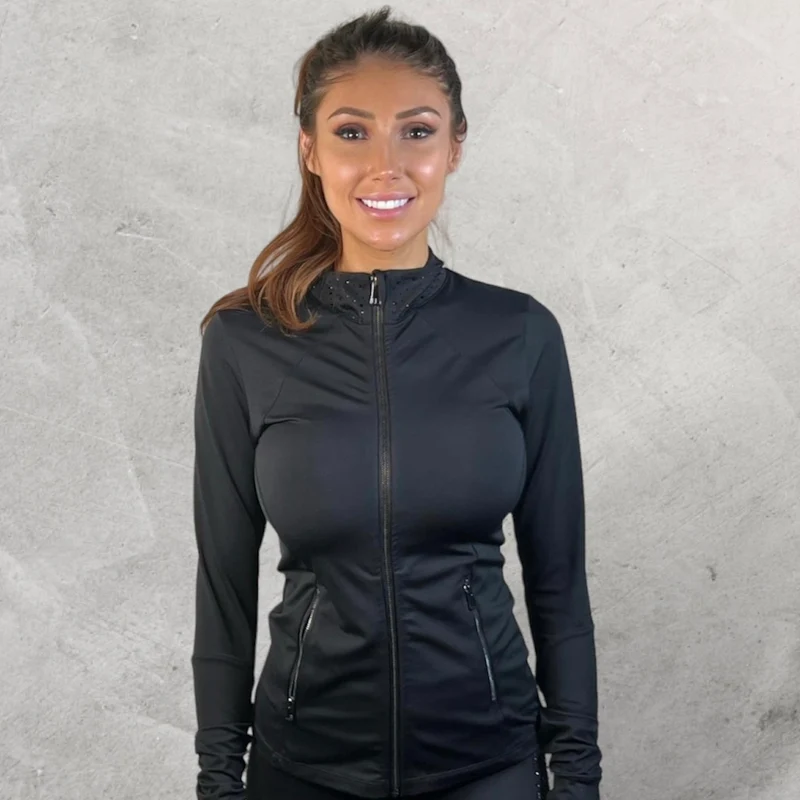 LUXEIT DIAMOND™ Jet Black Slim-Fit High Neck Training Jacket