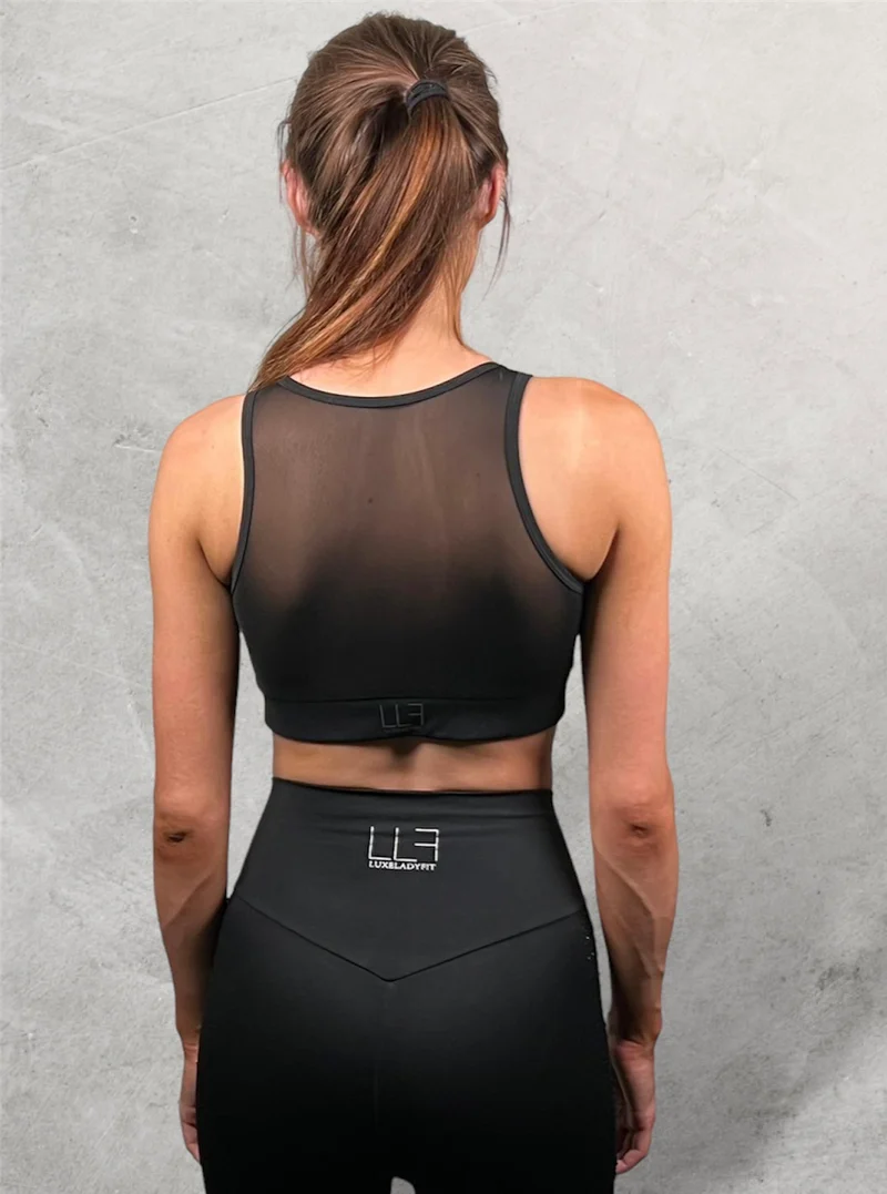 LUXEIT DIAMOND™ Caviar Black Mesh Sports Bra, High Support