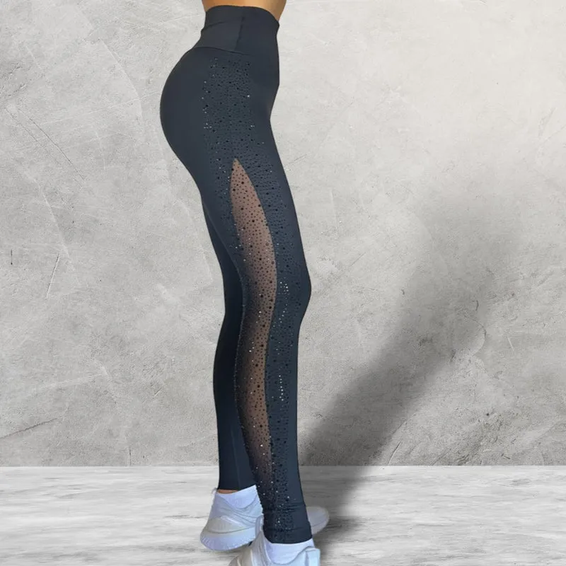 LUXEIT DIAMOND™ Caviar Black High-Waisted Mesh Leggings