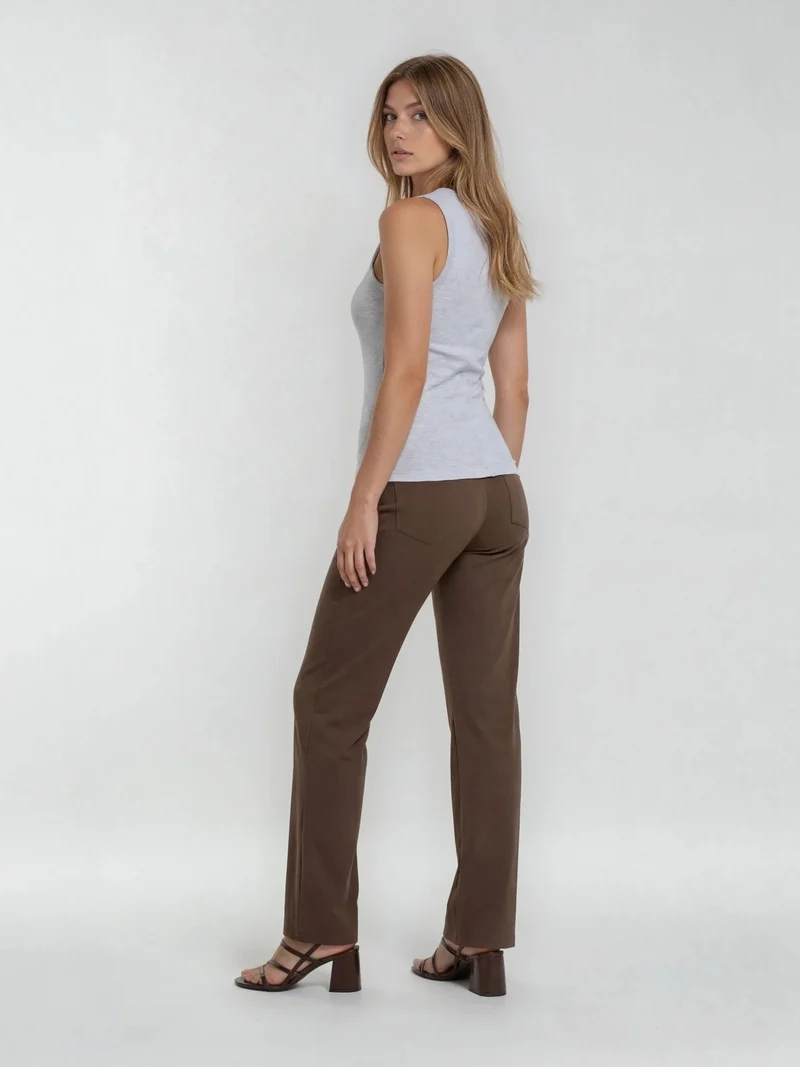 ONLY M - Sporty Chic Hose, Straight Leg, High Waist, Choco Mousse