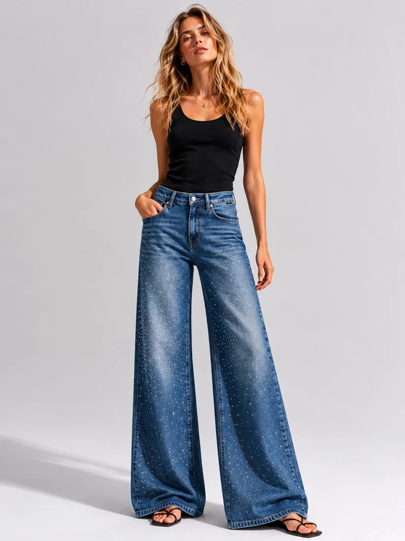 MAVI - MALIBU, High Waist, Loose Wide Leg, Dark Brushed Denim Sparkle