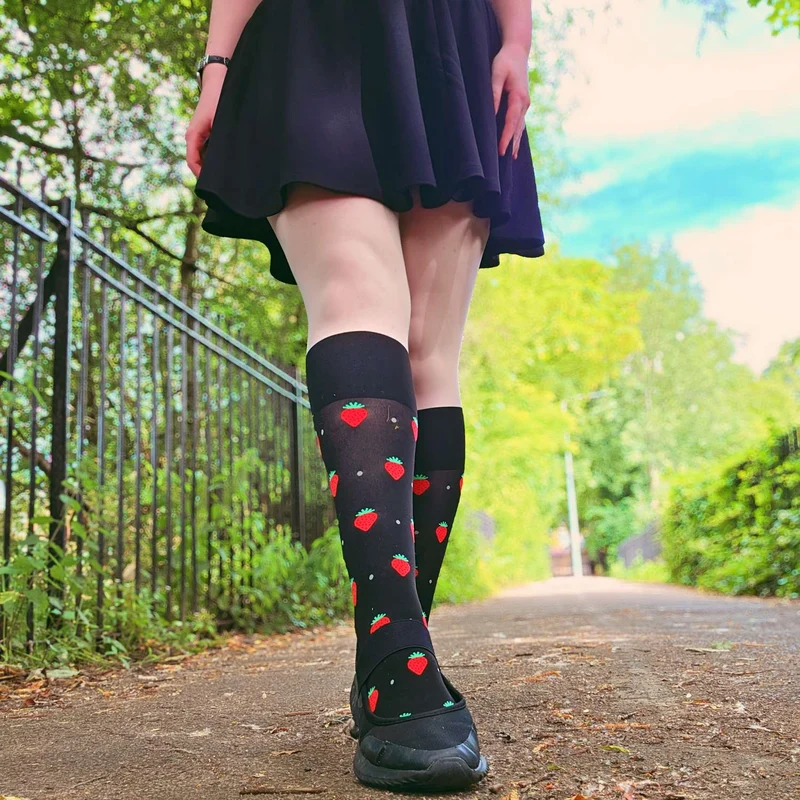 Strawberry Mock Sock Tights - Black