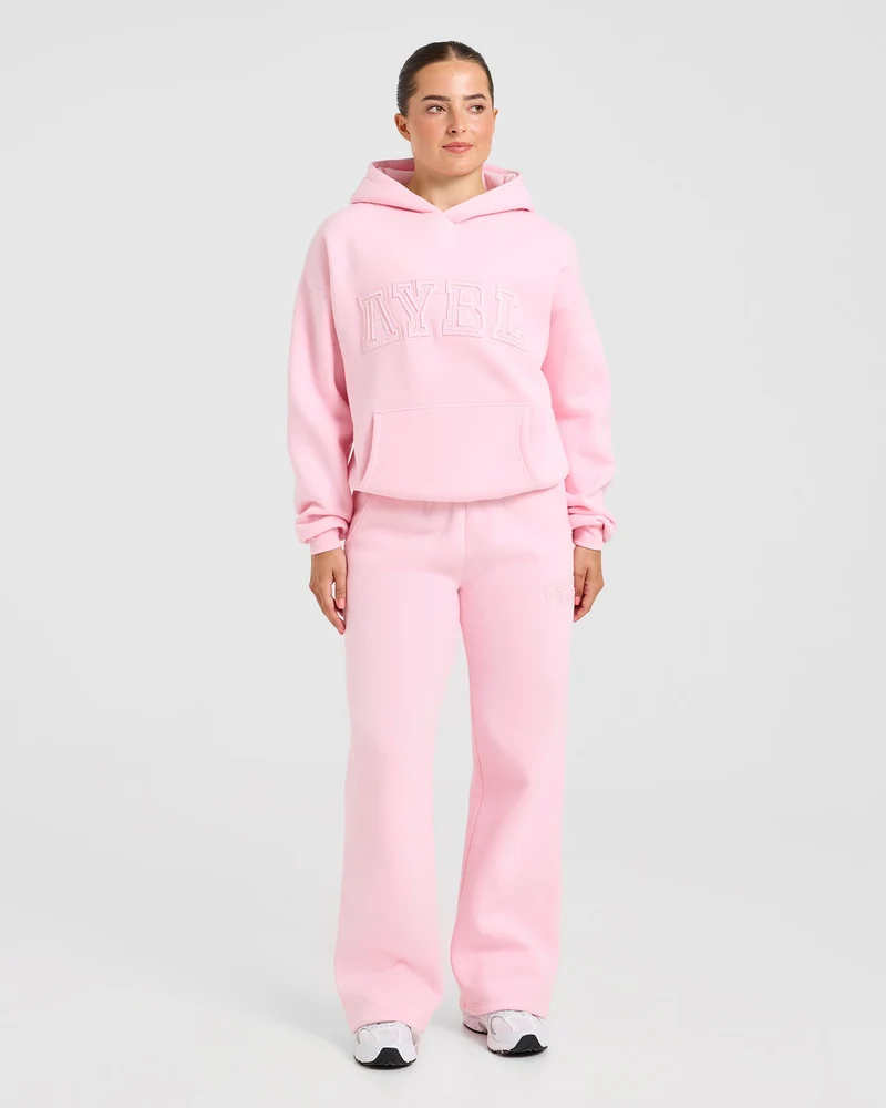 Varsity Applique Oversized Straight Leg Joggers - Baby Rose