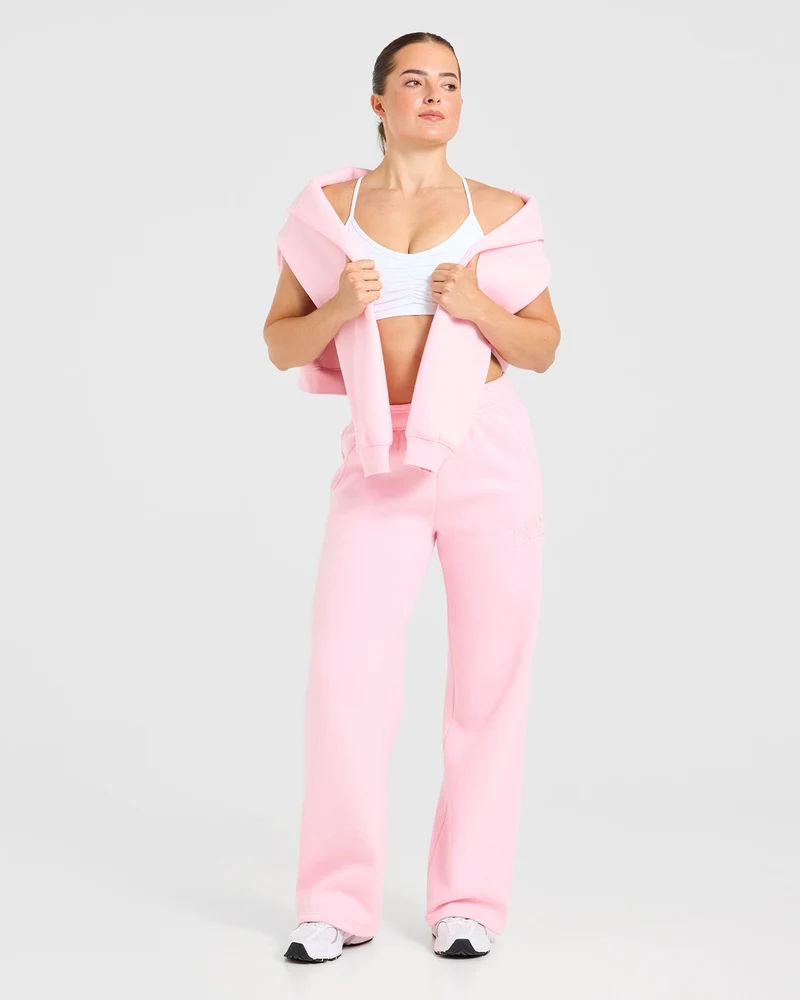Varsity Applique Oversized Straight Leg Joggers - Baby Rose