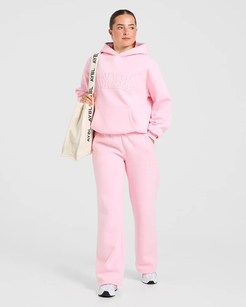 Varsity Applique Oversized Straight Leg Joggers - Baby Rose
