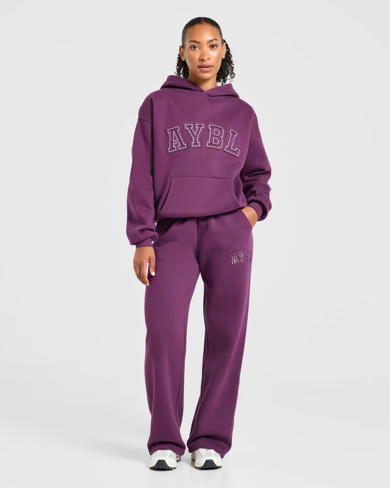Varsity Applique Oversized Hoodie - Plum