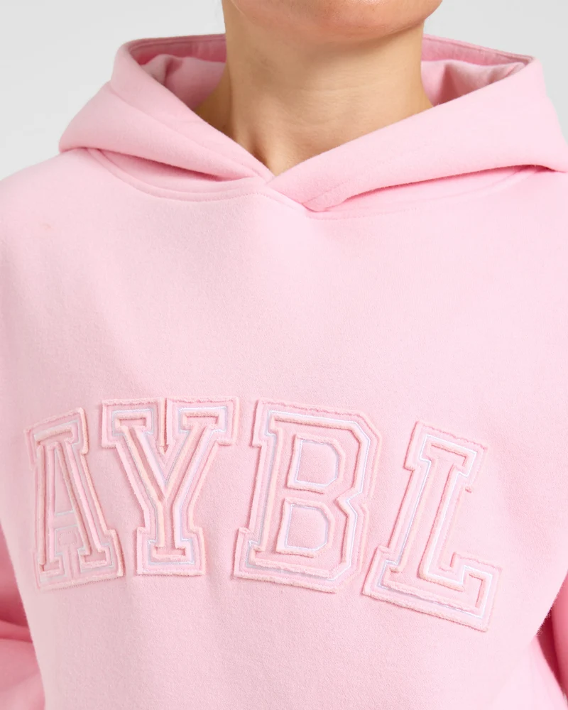 Varsity Applique Oversized Hoodie - Baby Rose