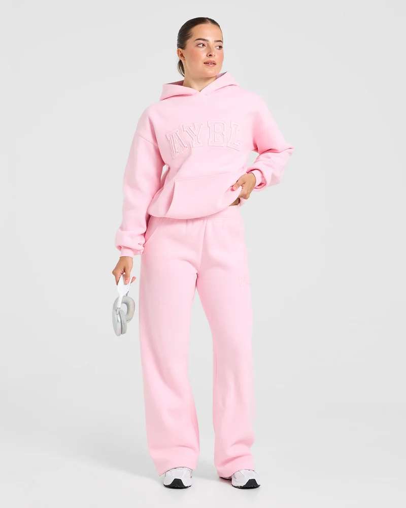Varsity Applique Oversized Hoodie - Baby Rose