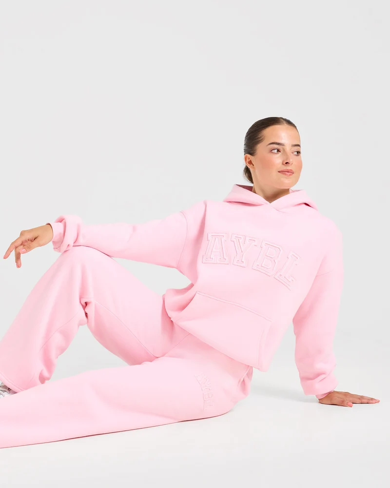 Varsity Applique Oversized Hoodie - Baby Rose