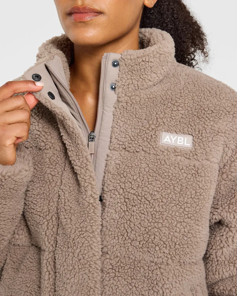 Signature Fleece Puffer Coat - Taupe