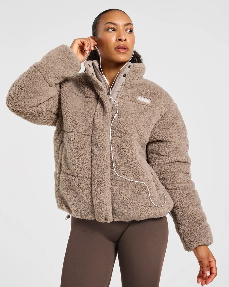 Signature Fleece Puffer Coat - Taupe