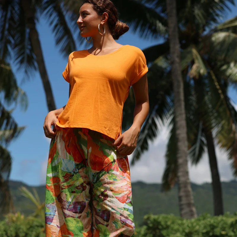 Pantalon long à jambes larges - Monstera