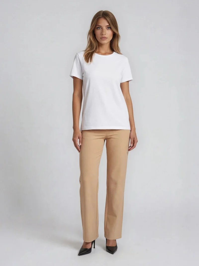 BGLVY - Damenanzughose, Straight Leg, High Waist, Beige