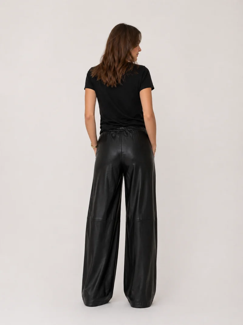 ONLY M - Palazzo Lederimitat mit elastischen Gummizug, High Waist, Black