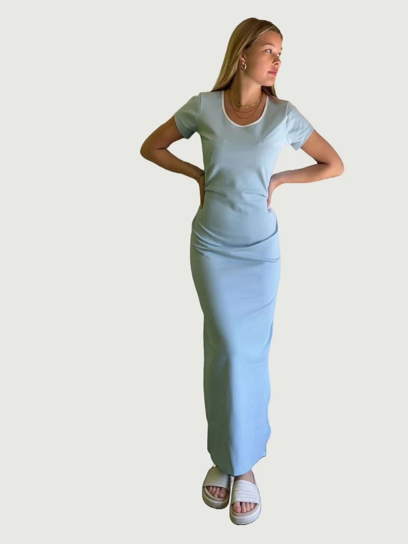 ONLY M -Lino, Damen Jersey Maxikleid, Babyblue