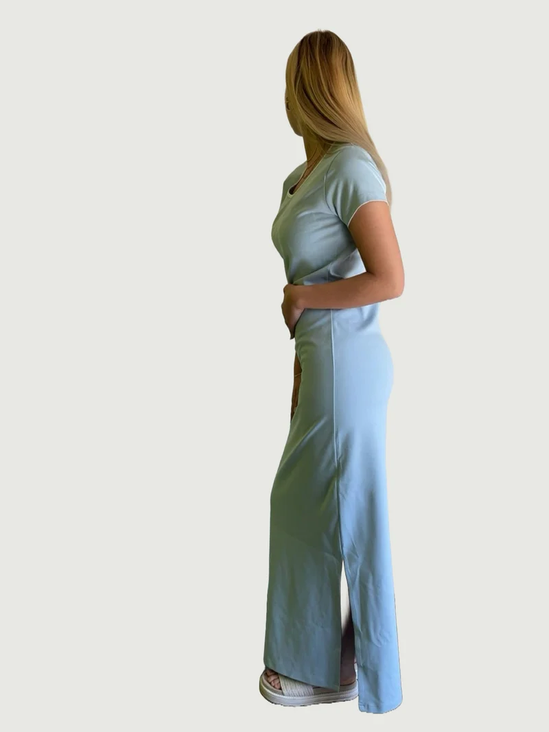 ONLY M -Lino, Damen Jersey Maxikleid, Babyblue