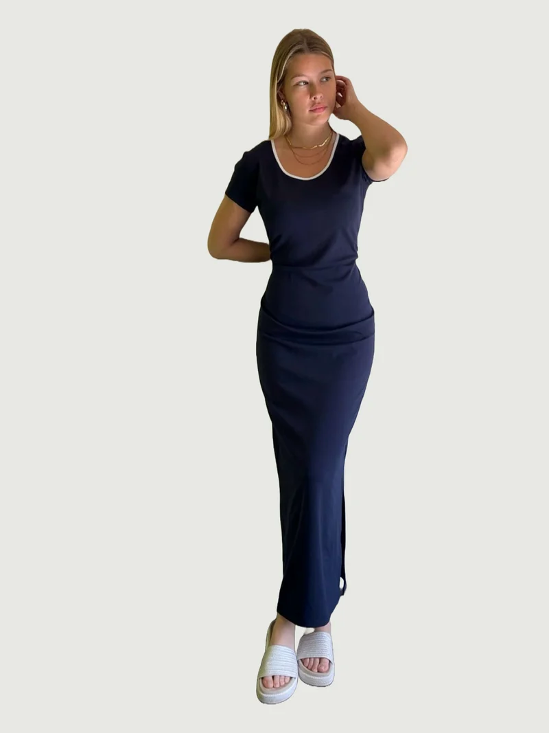ONLY M -Lino, Damen Jersey Maxikleid, Dark Navy
