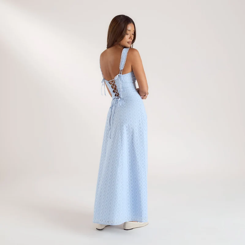 Robe Maxi Dos Corset - Bleu