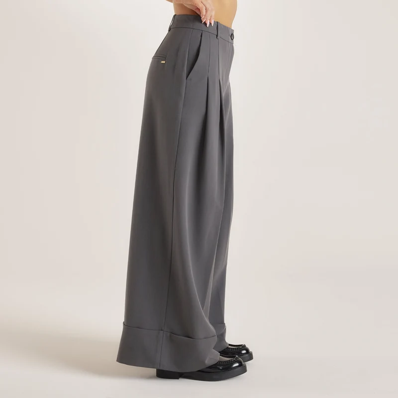 Pantalon Tailleur avec Revers - Charbon