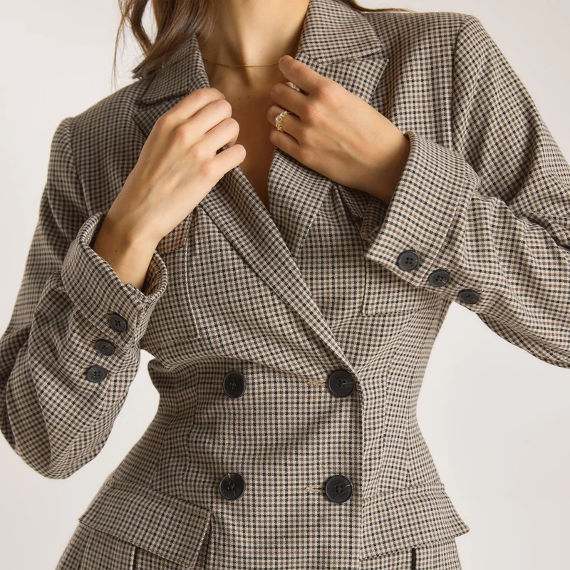 Robe Blazer Pied-de-Poule - Marron