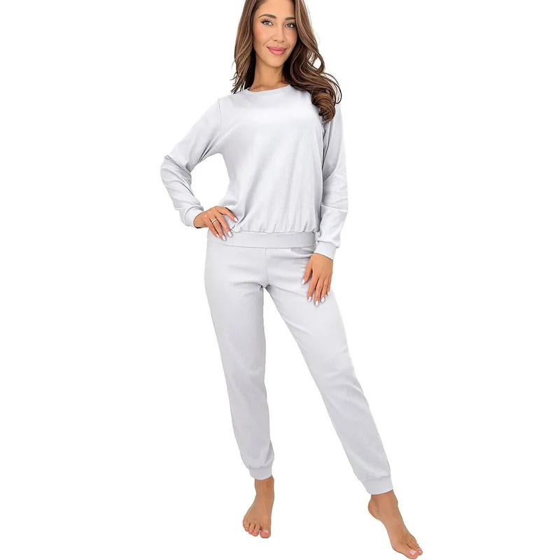 Pyjama femme coton élasthanne gris rayures confort sommeil détente maison