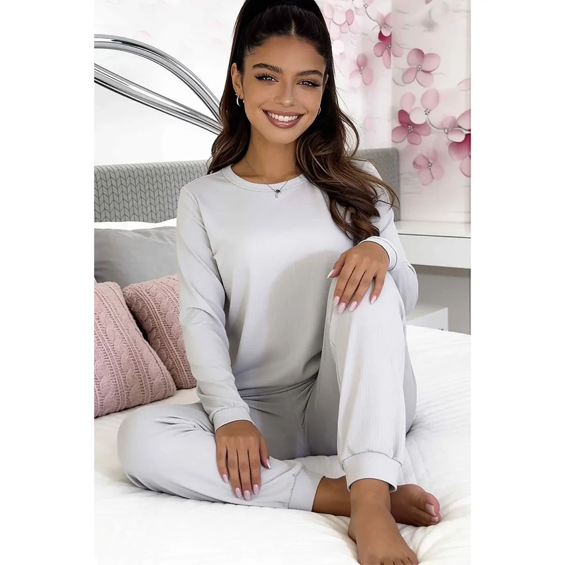 Pyjama femme coton élasthanne gris rayures confort sommeil détente maison
