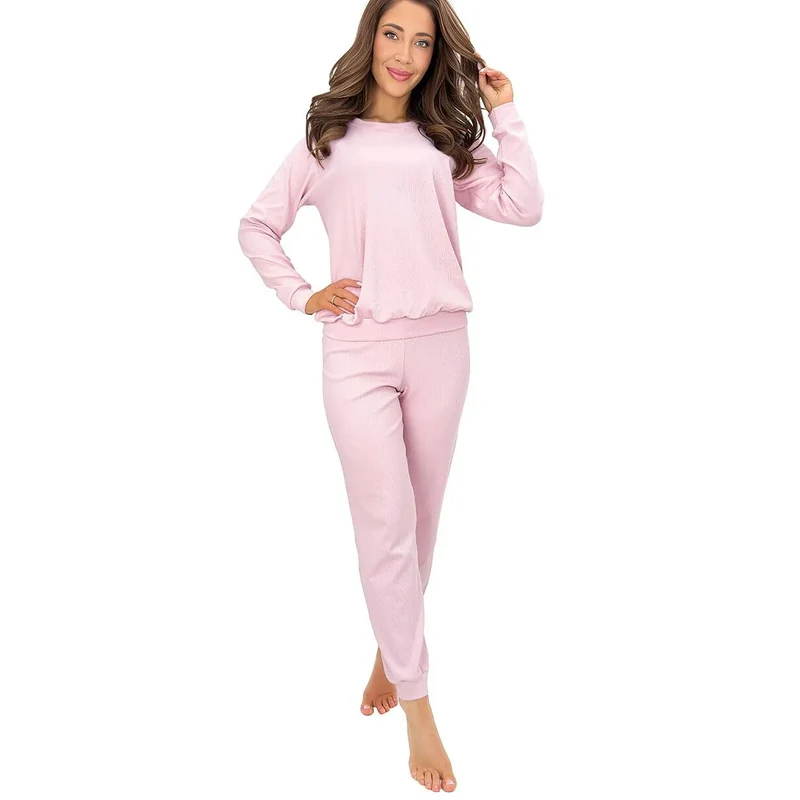 Pyjama femme rose coton élasthanne confortable nuits fraîches détente maison