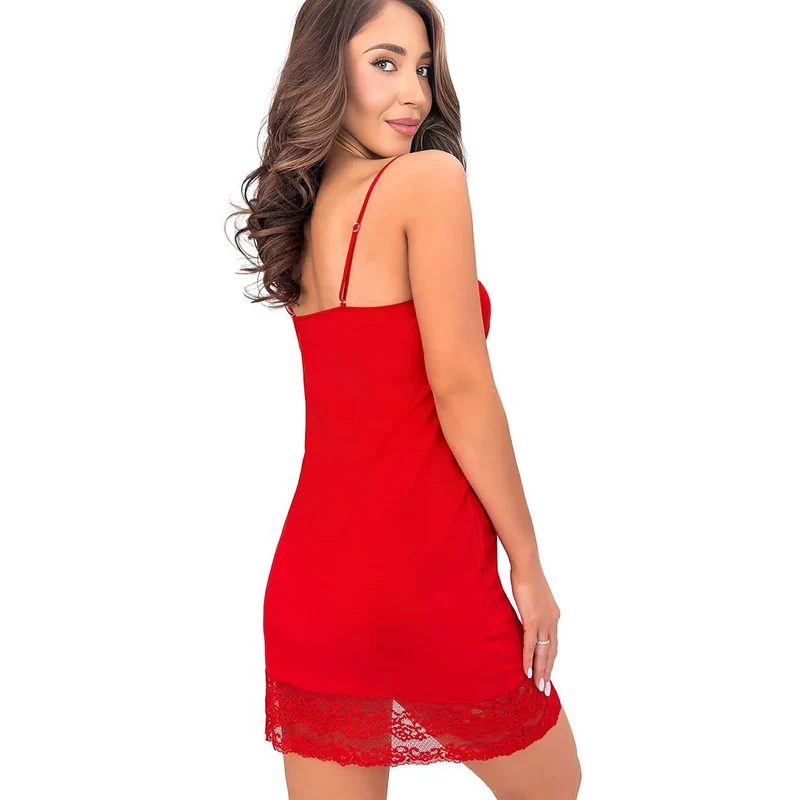 Chemise de nuit viscose rouge dentelle réglable élégante romantique Chantalle II