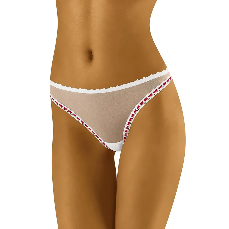 String sensuel maillé transparent ruban satin rouge tailles S M L Wolbar