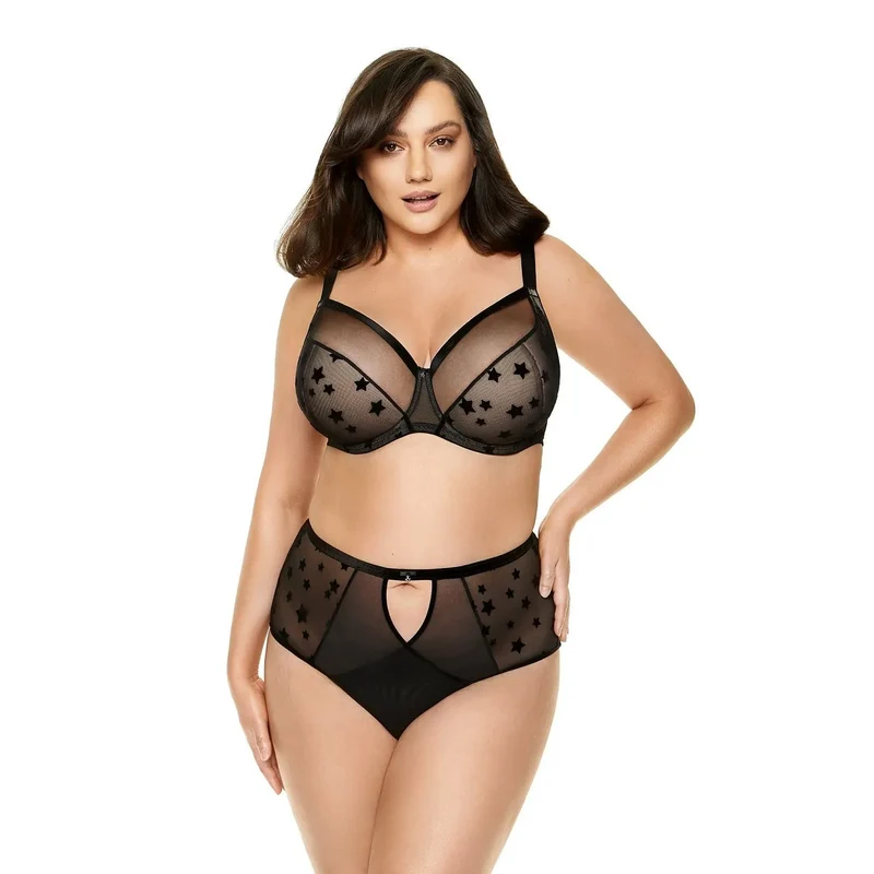 Soutien-gorge semi-coussiné romantique tulle noir flocage étoiles Gorteks 160106