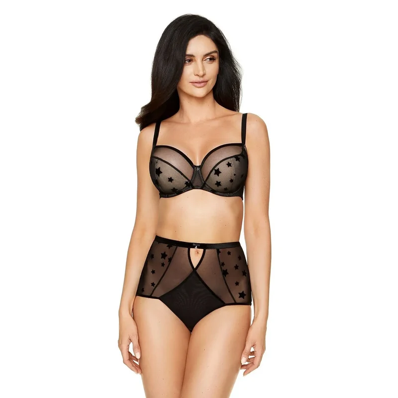Soutien-gorge semi-coussiné romantique tulle noir flocage étoiles Gorteks 160106