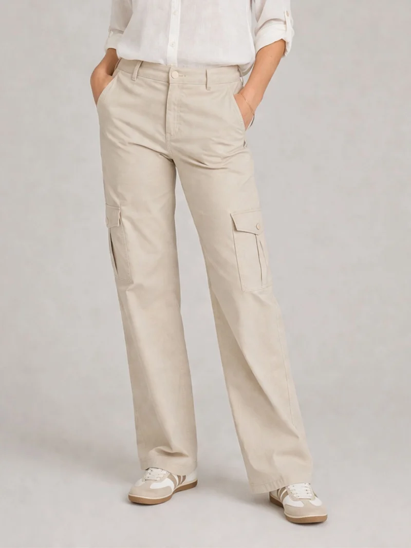 BOGILVY - JACKY, Damen Cargohose, Straight Fit, Super High Waist, Sand