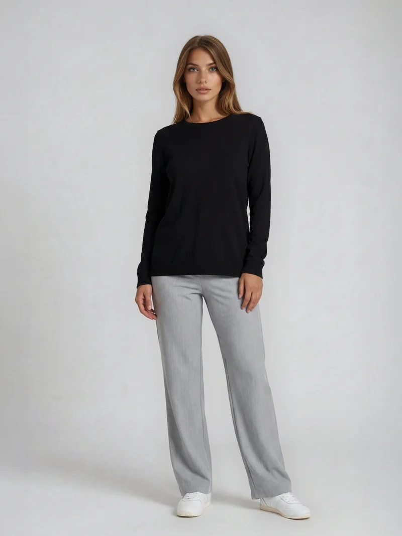 BGLVY - PERLA, Stoffhose, Straight Fit, High-Waist, Grey