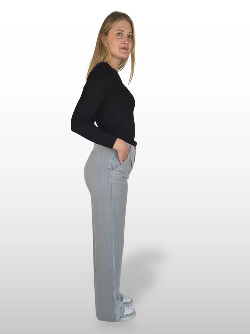 BGLVY - PERLA, Stoffhose, Straight Fit, High-Waist, Grey