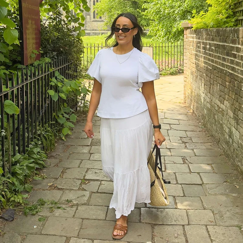 Crew neck Puff Sleeve Tee - White