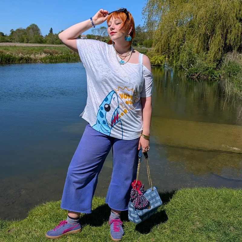 Debbie Off-Shoulder Tee - NOM-NOM Shark Print