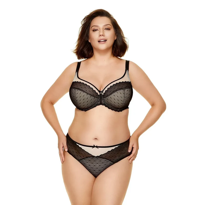 Soutien-gorge semi-coussiné dentelle tulle beige confort grande taille Gorteks