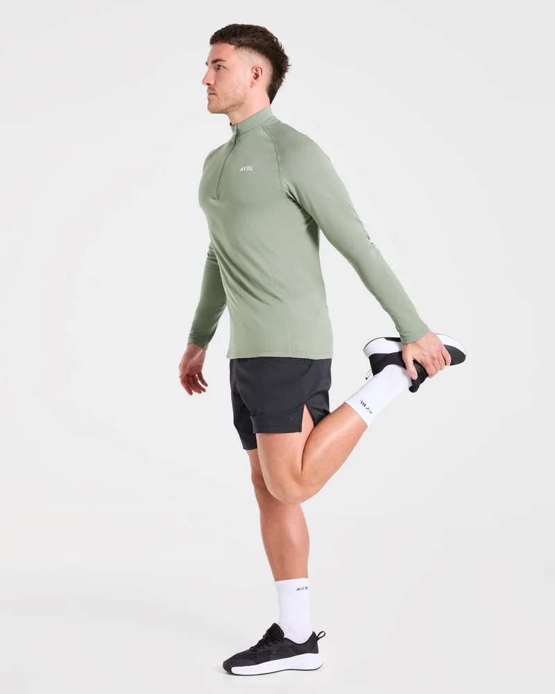 Essential Seamless 1/4 Zip Pullover - Olive